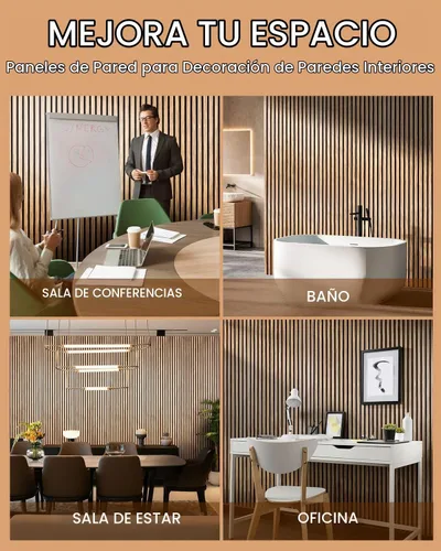 Vista 6 de Panel de pared de listones de madera, 2 paneles de madera insonorizados para pared y techo, paneles de pared de madera de 47.2 x 23.8 pulgadas