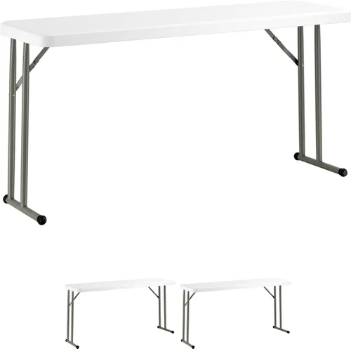 Vista 9 de Mesa plegable de 18 x 72 pulgadas, mesa plegable de plástico blanco granito para entrenamiento y eventos, mesa plegable delgada, mesa plegable