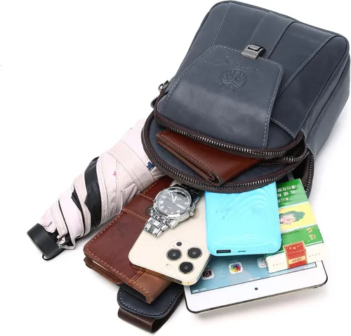 Vista 37 de LUKZIJAES Bolso bandolera de cuero genuino para hombre