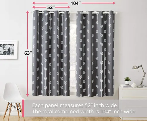 Vista 3 de HLC.ME Paneles de cortinas opacas con estampado de flechas para oscurecer la habitación, con ojales, para habitación de niños, juego de 2