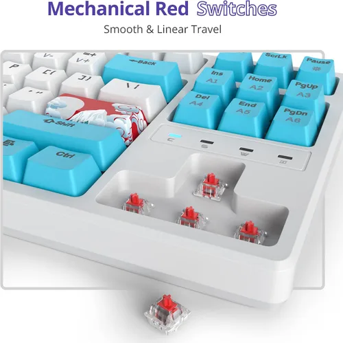 Vista 3 de TKL - Teclado mecánico 75%, 87 teclas RGB retroiluminado, teclado compacto con cable con interruptores rojos para Windows, laptop, PC, PS4, PS5