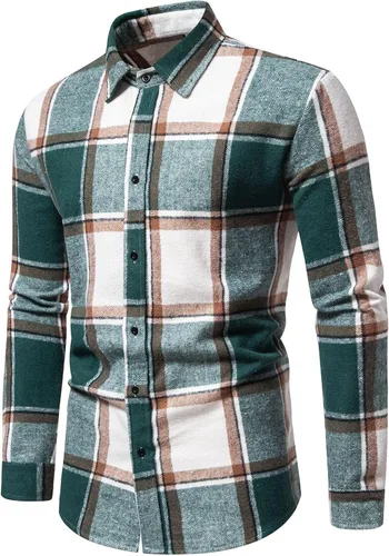 Vista 2 de Camisas de manga larga para hombre, con botones, casual, elegante, a cuadros, con botones, ligera, abrigo de otoño