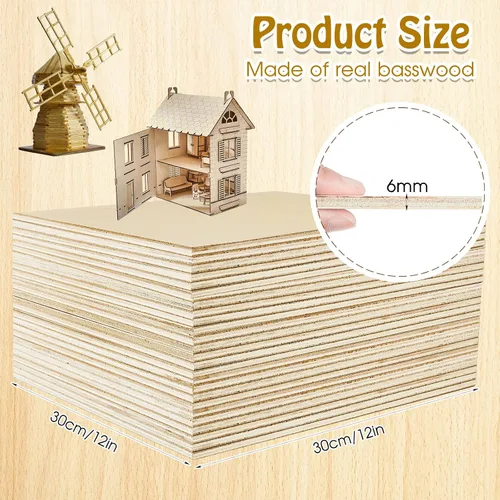Vista 2 de Juexica 1 Pcs 6 mm Birch Plywood 12 x 12 in Craft Wood Unfinished Plywood Sheets for DIY Projects Wood Engraving Burning Drawing Painting Laser