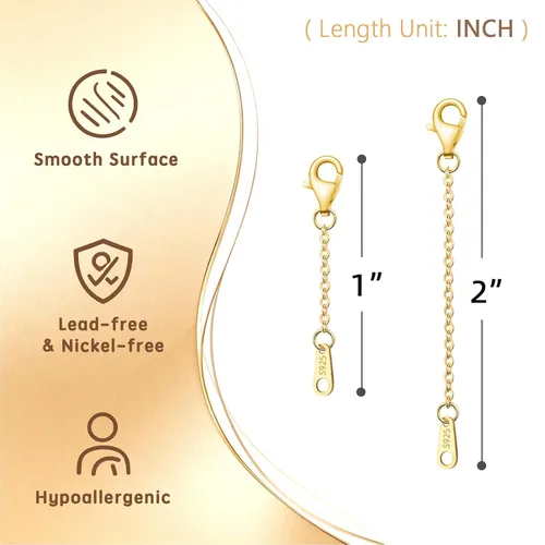 Vista 3 de Extensores de collar para mujer, chapados en oro de 14 quilates, extensores de collar duraderos, cadena de plata de ley 925 para pulsera y Dorado