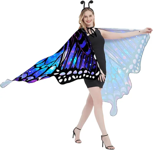 Vista 5 de Butterfly Wings Adult Costumes Fairy Wing Womens Shawl Colorful Butterfly Cape Nymph Pixie for Christmas Halloween Cosplay