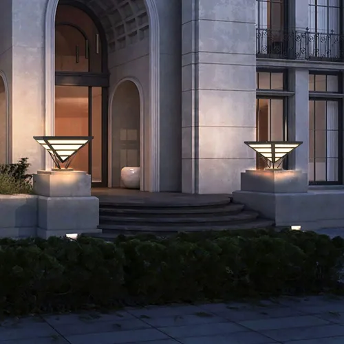 Vista 4 de Luces de poste al aire libre, lámpara de columna solar IP54 al aire libre, impermeable, de acero inoxidable, lámpara de pilar de cubierta, valla