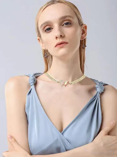 Vista 6 de CLANVITORIA 14k Butterfly Necklace For Women, beautiful and delicate clavicle chain for mom, wife, grandma, friend, as a commemorative birthday gift