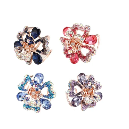 Vista 8 de 4 clips de garra de metal mini clips de flores para el cabello Rhinestone pasadores perla pasador