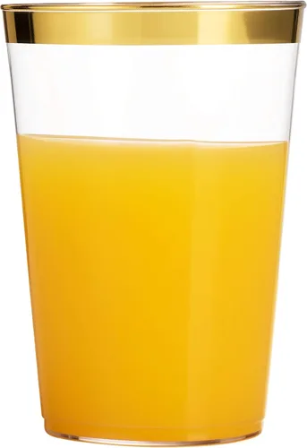 Vista 5 de Munfix 100 vasos de plástico dorados de 14 onzas, vasos transparentes con borde dorado, elegantes vasos desechables para boda, fiesta, con borde
