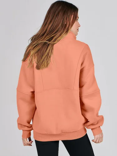 Vista 4 de ANRABESS Sudaderas de forro polar con media cremallera para mujer, de gran tamaño, con cremallera de un cuarto, ropa de moda para otoño de 2024