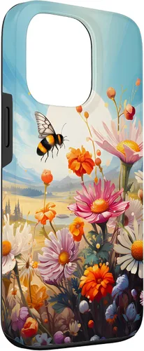 Vista 3 de Funda para iPhone 13 Pro Lively Bee en Sunny Meadow of Wildflowers
