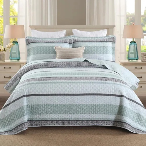 Vista 26 de Juego de ropa de cama con colcha Homzard tamaño individual - Juego de edredón 100% algodón, colcha de cama gris y azul para la cama, ropa de cama