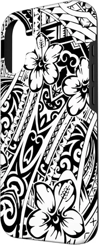 Vista 2 de iPhone 16 lindo tatuaje polinesio hawaiano tribal samoano patrón caso