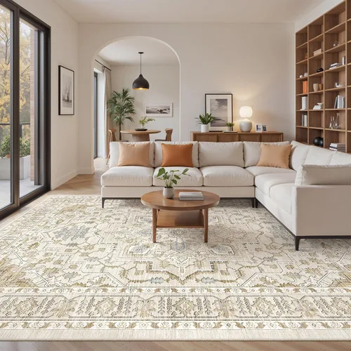 Vista 13 de befbee - Alfombra para sala de estar, lavable y resistente a manchas, con base antideslizante, ideal para dormitorio y cocina, decoración clásica