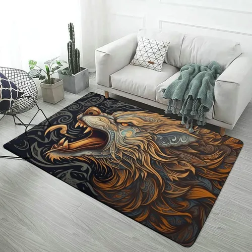 Vista 9 de Alfombra de arte de mitología nórdica de lobo Fenrir, tapete divertido regalo para decoración del hogar para dormitorio, sala de estar, alfombra