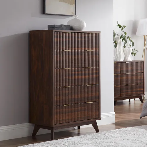 Vista 25 de T4TREAM Cómoda acanalada de 3 cajones de 32 pulgadas para dormitorio, aliso Aliso Oscuro