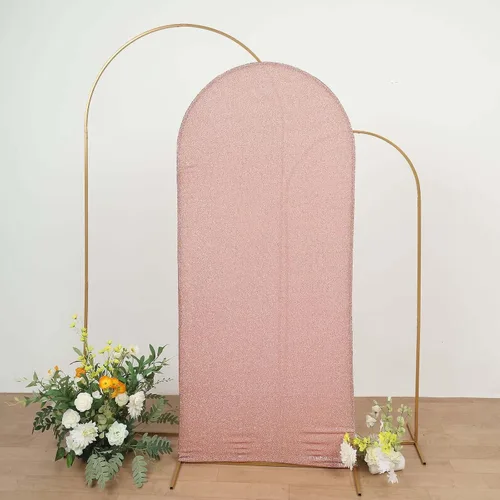 Vista 18 de Efavormart - Marco de fondo redondo de elastano dorado antiguo brillante de 5 pies, cubierta metálica brillante para arco de boda de 2 lados