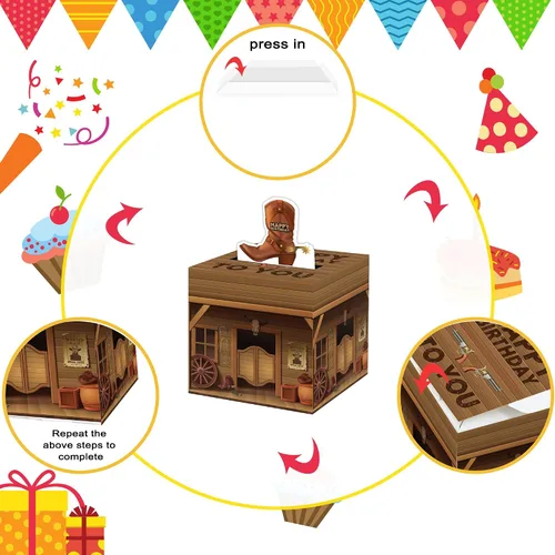 Vista 7 de Caja de dinero sorpresa para fiesta de vaquero, caja de dinero, regalo en efectivo, con tirador, decoración de fiesta de vaquero para mujeres