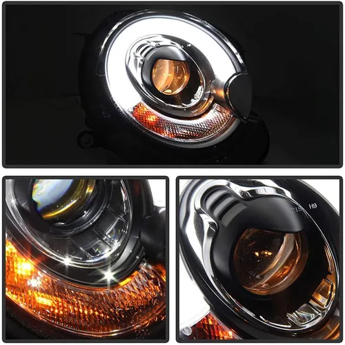 Vista 4 de ACANII - Para [Modelo Halógeno] 2007-2013 Mini Cooper Faros Delanteros Proyectores con Tubo de Luz LED DRL y Carcasa Negra
