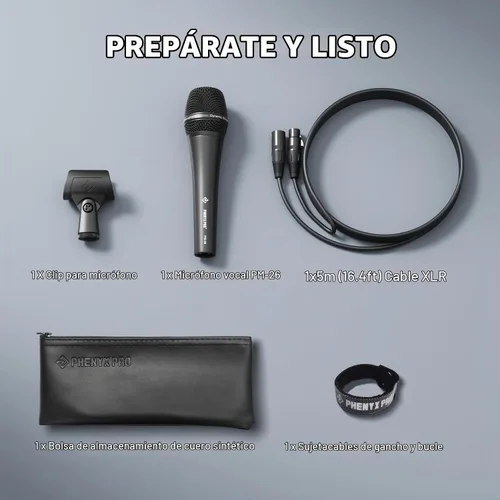 Vista 8 de Phenyx Pro Micrófono dinámico vocal supercardioide con cable XLR PM-26
