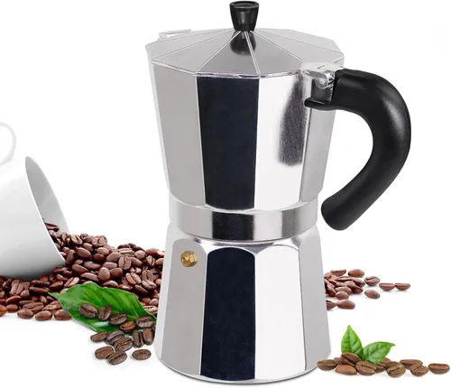 Vista 10 de Moka Pot - Cafetera italiana de aluminio de 15.2 fl oz, cafetera para estufa, cafetera espresso Mocha Pot (negro, 3 tazas)