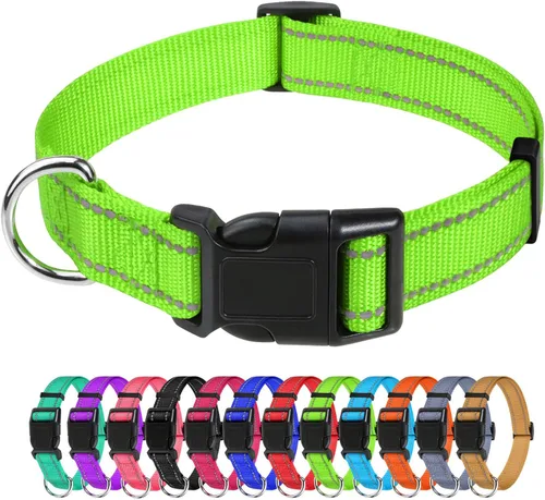 Vista 37 de TagME Collares de nailon reflectantes para perros, collar ajustable clásico para mascotas con hebilla de liberación rápida para cachorros, rosa Rosa
