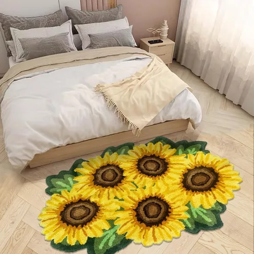Vista 9 de USTIDE Tapete de área de girasol, tapete de flores amarillas, bonito tapete para baño y cocina, tapete hecho a mano, lavable, floral