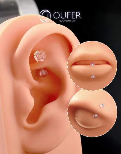 Vista 8 de OUFER 3 piezas de joyería para piercing de rook, piercings de plástico para cirugía, joyería de piercing de cejas transparente, anillos de ceja