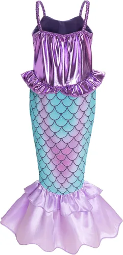 Vista 2 de FUNNA Disfraz de sirena para niñas, vestido de princesa con accesorios morado, 5T