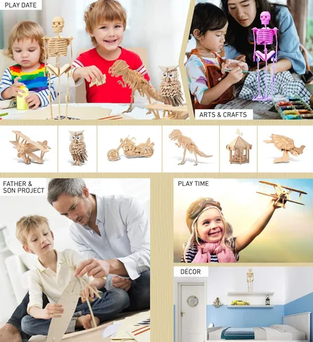 Vista 5 de Puzzled Rompecabezas 3D, esqueleto humano, kit de modelo de construcción de madera, divertido y educativo, juguete de madera para armar