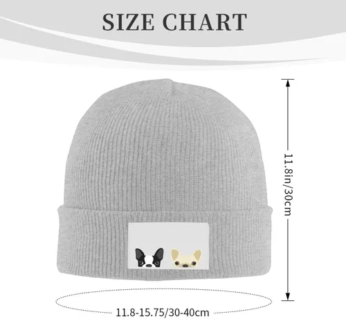 Vista 3 de Boston Terrier y Bulldog Francés Amigos Gorro de punto Gorro de invierno cálido al aire libre Gorro de punto Base Calavera