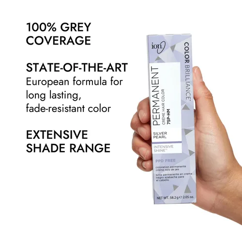 Vista 4 de ion Tinte permanente en crema para el cabello 7SPHM Silver Pearl, vegano, libre de crueldad, libre de PPD, 100 % cobertura de canas, de larga