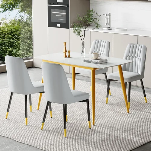 Vista 75 de Juego de 4 mesas de comedor negras para mesa de comedor de 4,50 pulgadas para 4, sillas de cocina de piedra sinterizada, fácil de montar, adecuado