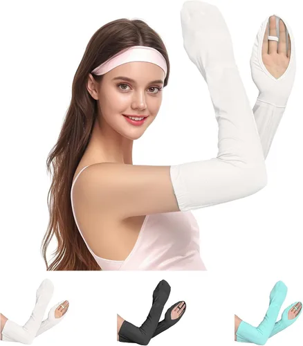 Vista 9 de Mangas de sol sin dedos para conducir, manga ajustable con guantes, protección UV, cubierta de brazo de refrigeración para jardinería Cooling UV