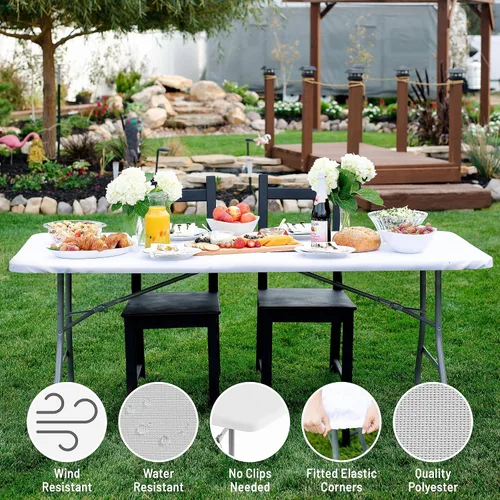 Vista 2 de Shamrock Home Mantel ajustable de poliéster de 6 pies, manteles elásticos para mesas rectangulares de 6 pies, funda de mesa de picnic para eventos