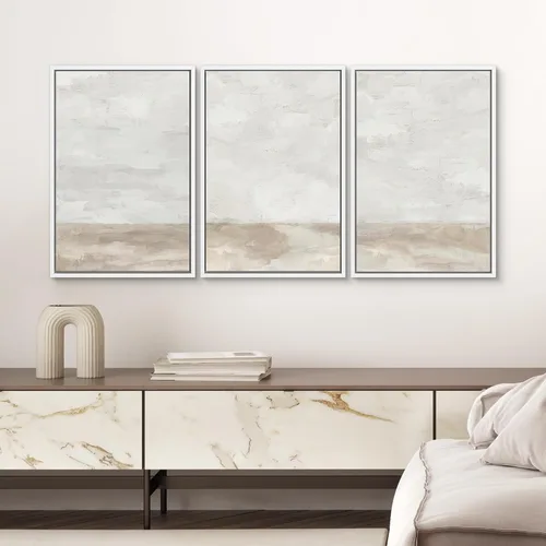 Vista 501 de SIGNWIN Lienzo enmarcado para pared, juego de arte pastel con cadena montañosa, bosque, niebla, naturaleza silvestre, ilustraciones modernas, arte