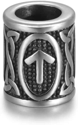 Vista 27 de 5 cuentas vikingas de acero inoxidable, cuentas espaciadoras de metal, cuentas espaciadoras de agujero grande, cuentas de tubo de plata antigua