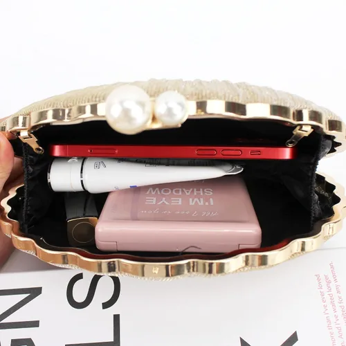 Vista 4 de Women Mini Pleated Seashell Evening Clutch Handbag Chain Strap Cross-body Bag