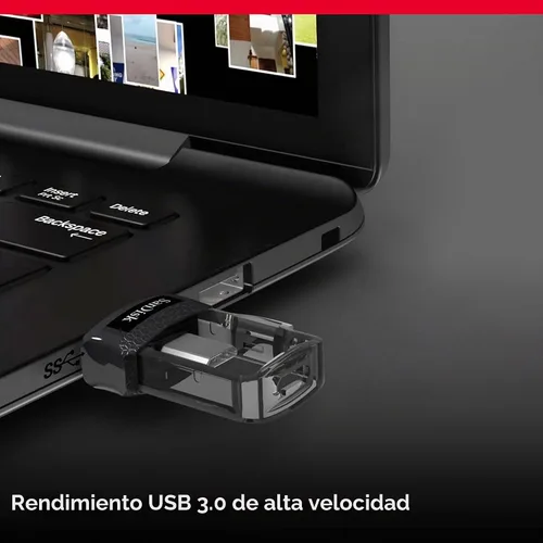 Vista 3 de [Usado] SANDISK Unidad ultra dual m3.0 de 128 GB para dispositivos y computadoras Android - microUSB, USB 3.0 - SDDD3-128G-GAM46