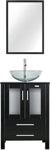 Vista 9 de eclife Armario de tocador de baño moderno de 18 pulgadas con lavabo Redondel negro