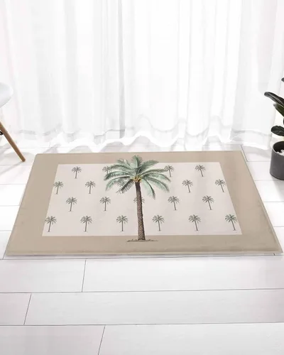 Vista 7 de Alfombra de baño antideslizante con diseño geométrico de palmeras tropicales de verano sobre fondo marrón, suave, peludo, largo, peludo, de 16 x 24