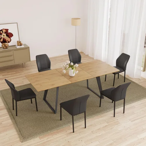 Vista 13 de ZckyCine Mesa de Comedor Moderna de Mediados de Siglo y Sillas para 4 Rectangular de Madera Expandible que Ahorra Espacio Multifuncional Marrón
