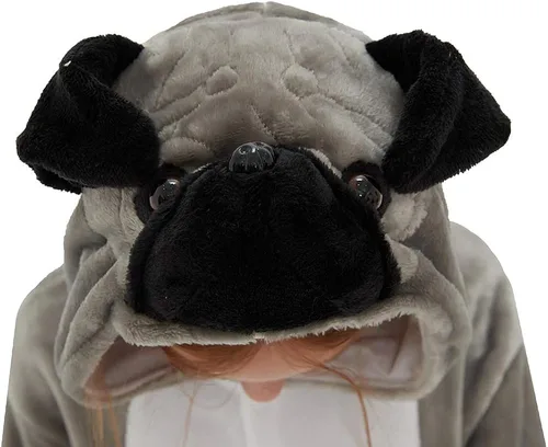 Vista 2 de ANBOTA Pijama de una pieza para perros y niños, diseño de animal de forro polar, Halloween, cosplay, Navidad, Pascua, Bulldog