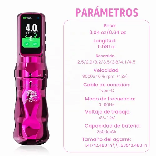 Vista 8 de Mast Tattoo Kit de pistola de tatuaje inalámbrica Fold Pro Rosa
