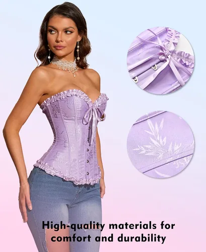 Vista 26 de SZIVYSHI Corsé para mujer, lencería moldeadora, body con cintura de encaje