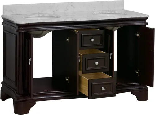 Vista 4 de Kitchen Bath Collection Katherine - Tocador de baño doble de 60 pulgadas (chocolate/carrara): incluye gabinete de chocolate con encimera de mármol