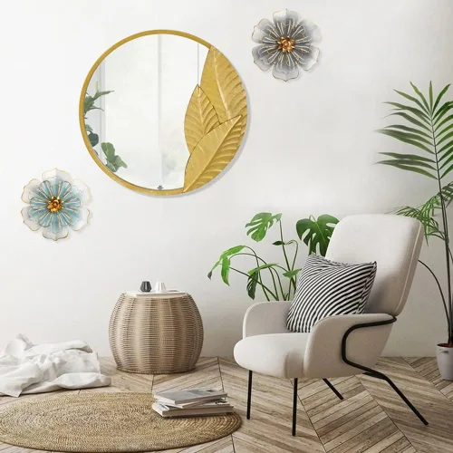 Vista 6 de Decoración artística de pared de flores de metal, escultura floral moderna y rústica de 9.5 pulgadas, hierro envejecido para colgar en la pared