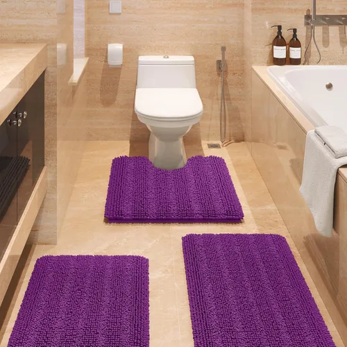Vista 56 de ACCUMTEK - Juego de alfombras de baño a rayas beige de 3 piezas, ultrasuaves, antideslizantes de chenilla, alfombras de baño mullidas y absorbentes