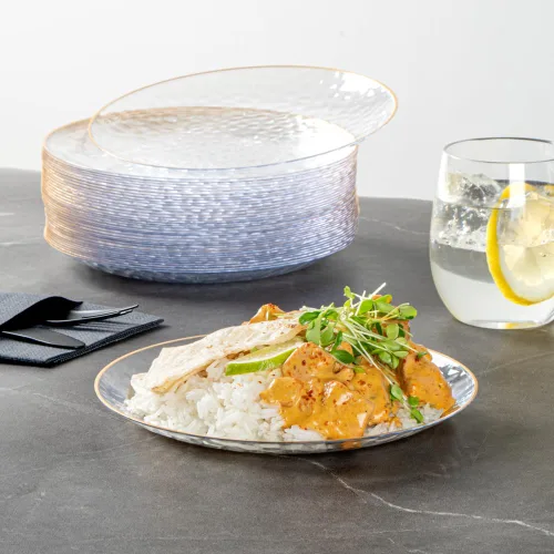 Vista 9 de Restaurantware Moderna - Platos desechables de 7.5 pulgadas, 40 platos de plástico duraderos para fiestas, platos llanos de plástico transparente