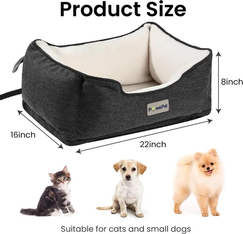 Vista 6 de PAWSPIK Cama térmica para gatos, cama térmica para perros en interiores, calentador eléctrico de cama para mascotas para gatos y perros (gris ceniza)